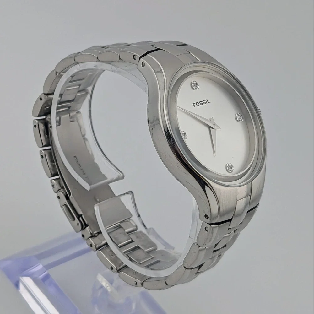 Fossil Arkitekt Men's SS Watch Silver Sunburst Dial Crystal Markers Y2K 7